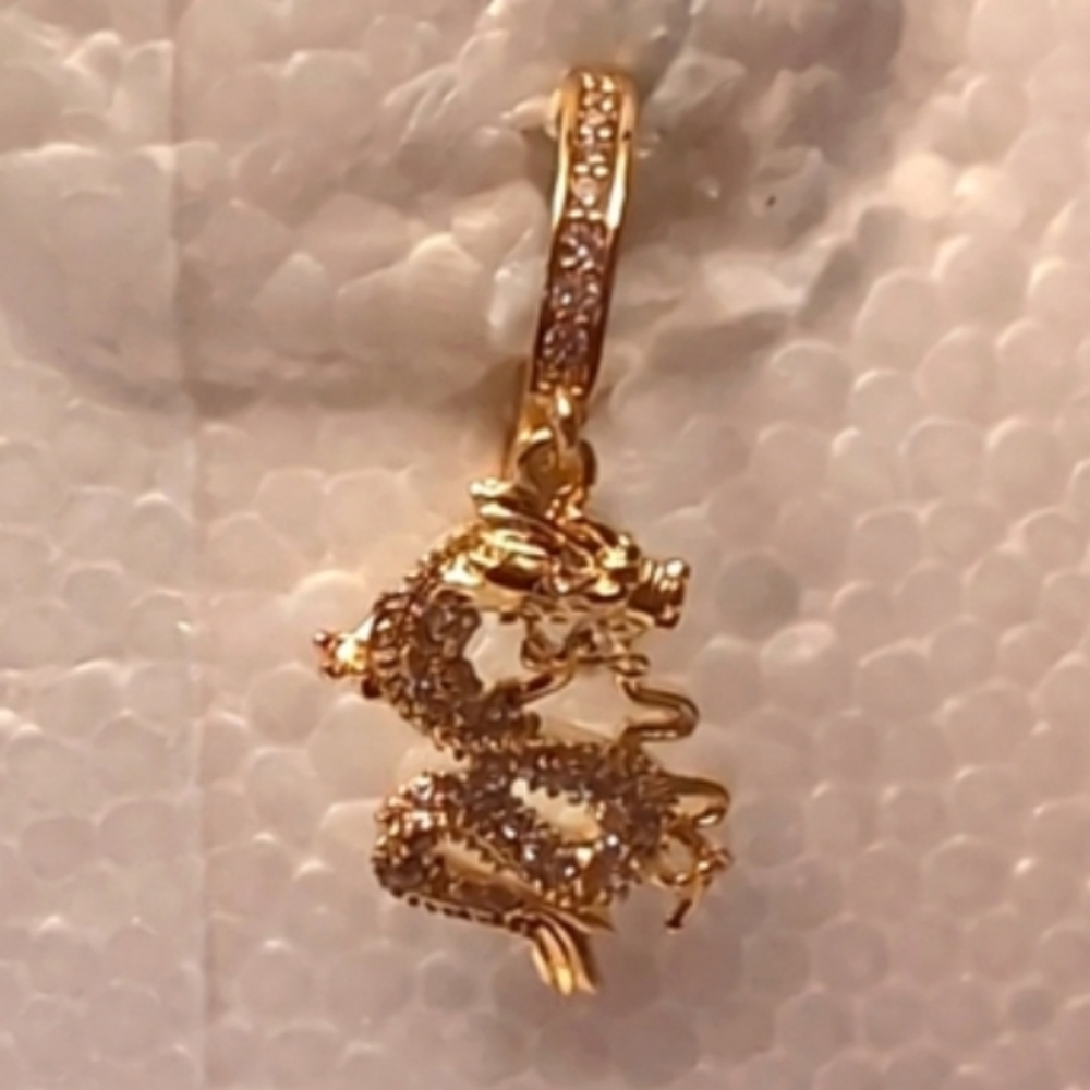 XEVRY| Gold Plated Dragon Drop Hoop Closure Earrings With Crystal Detailing